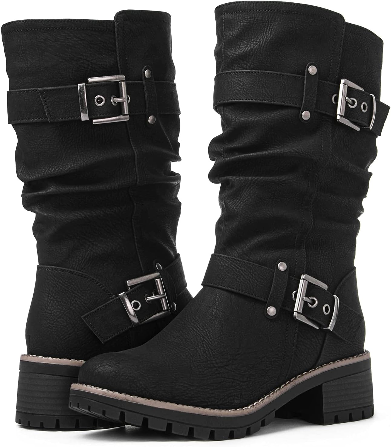 GLOBALWIN Women's Mid Calf Dress Boots Biker Motorcycle Riding Boots Women For Women - Image 3