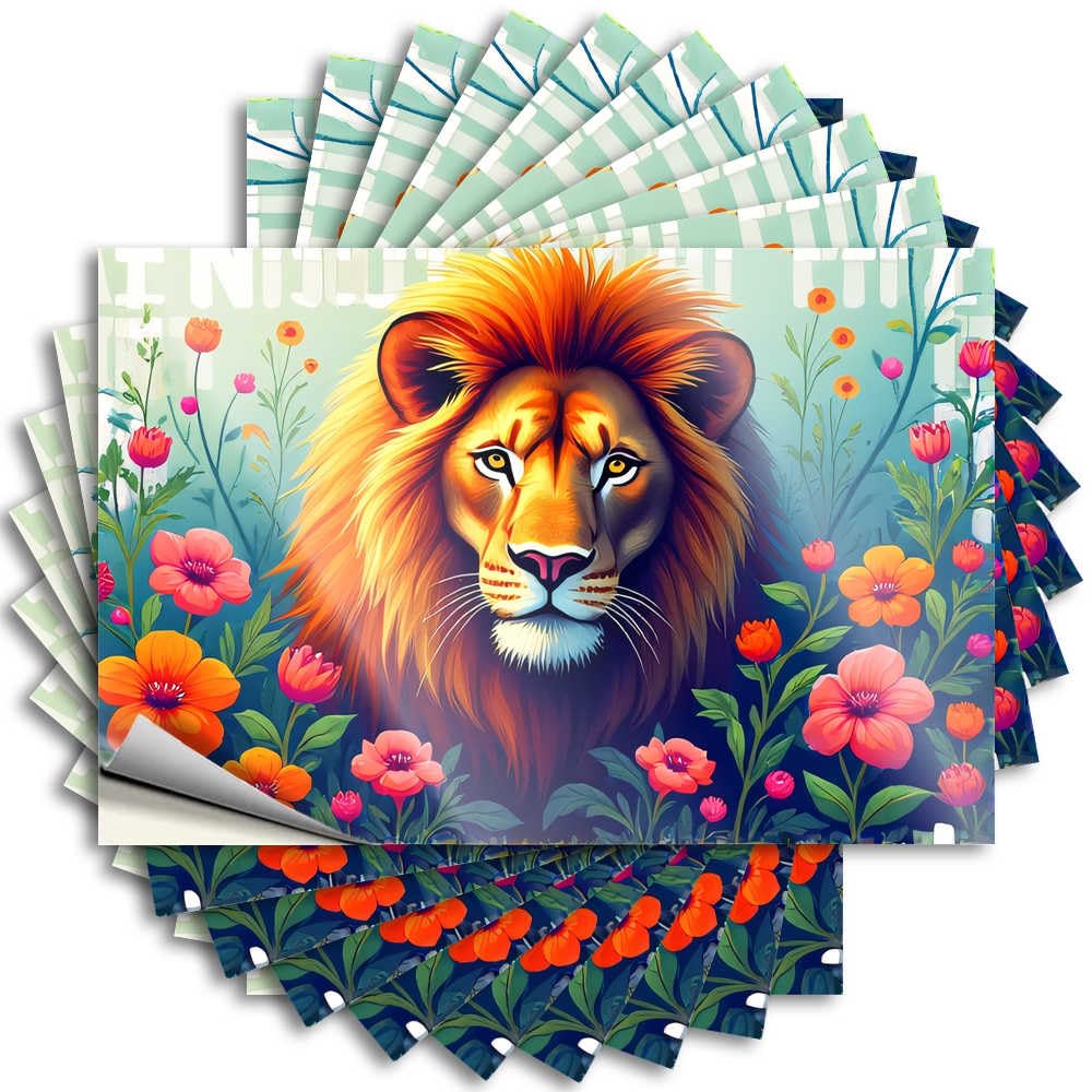 Abipuir - Majesty of Nature Funny Sticker - Lion in the middle of flowers 10 car stickers (8 x 12 cm)