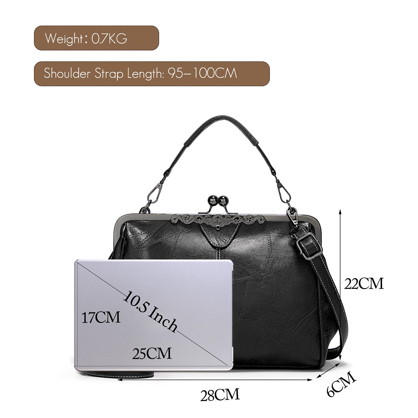 FANDARE Borsa Donna Tracolla Borsa A Mano Borsa Spalla Messenger Eleganti Grande Shopping Viaggio Partito Work Pochette da Cerimonia Impermeabile Pelle PU Retrò Black