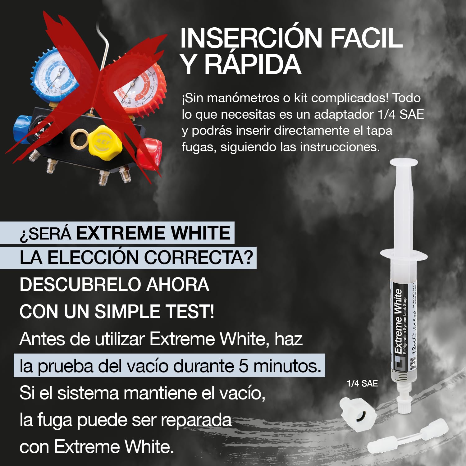 ERRECOM Extreme White Turafalle - 6 x 12 ml, para refrigeradores con compresor hermético y R600 - R290 - R134a, incluye adaptador 1/4 SAE