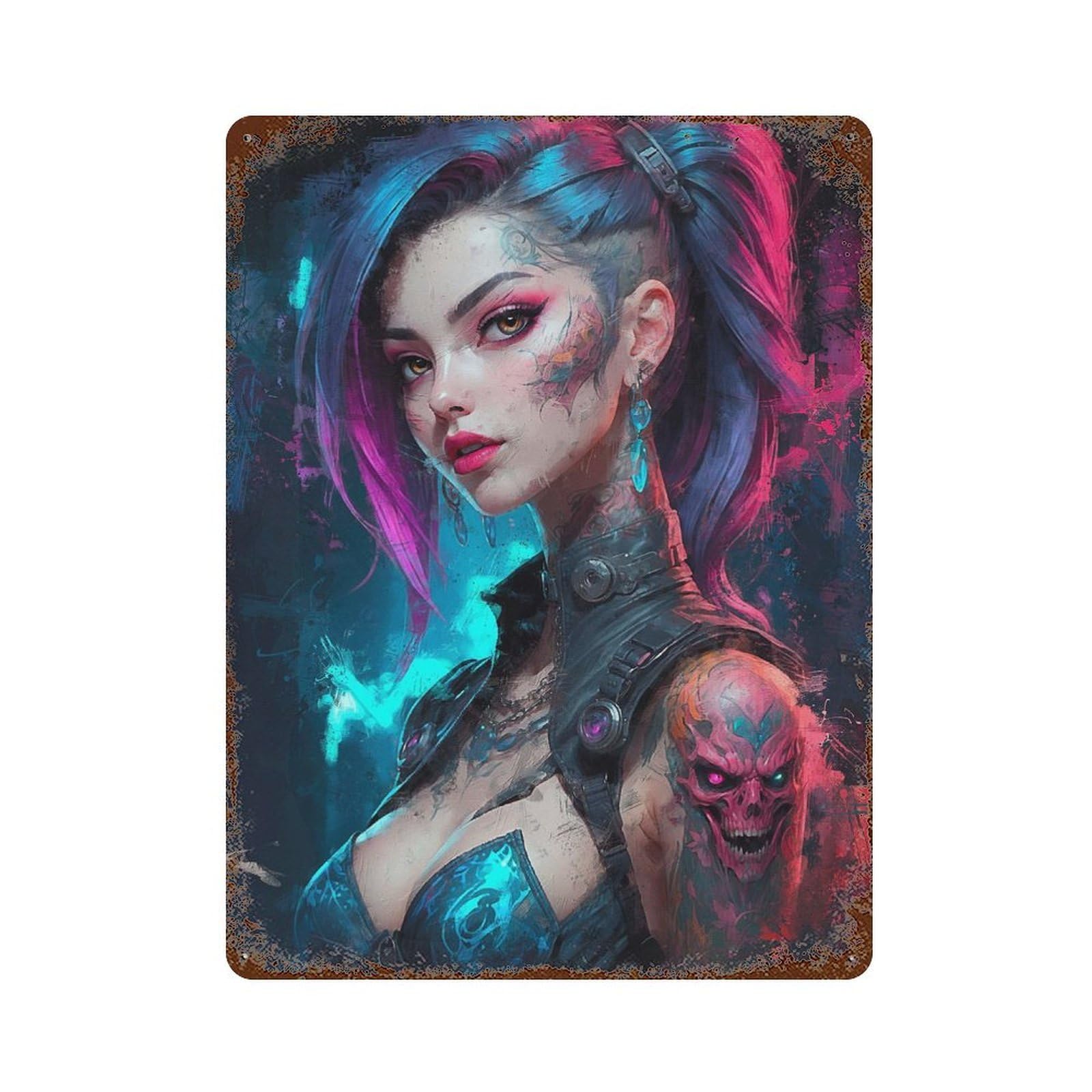 Cyber Vamp Charm Rustic Tin Plaque 15.7"x11.8", Ideal for Office, Studio And Wall Decor