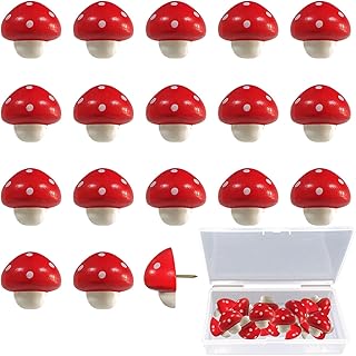 Wooden Mushroom Pushpins, 20pcs Decorative Thumbtack Cute Thumb Nails Mushroom Thumb Tacks for Home Office Classroom Photos Wall, Maps, Bulletin Board, Cork Boards Hanging Posters (M)
