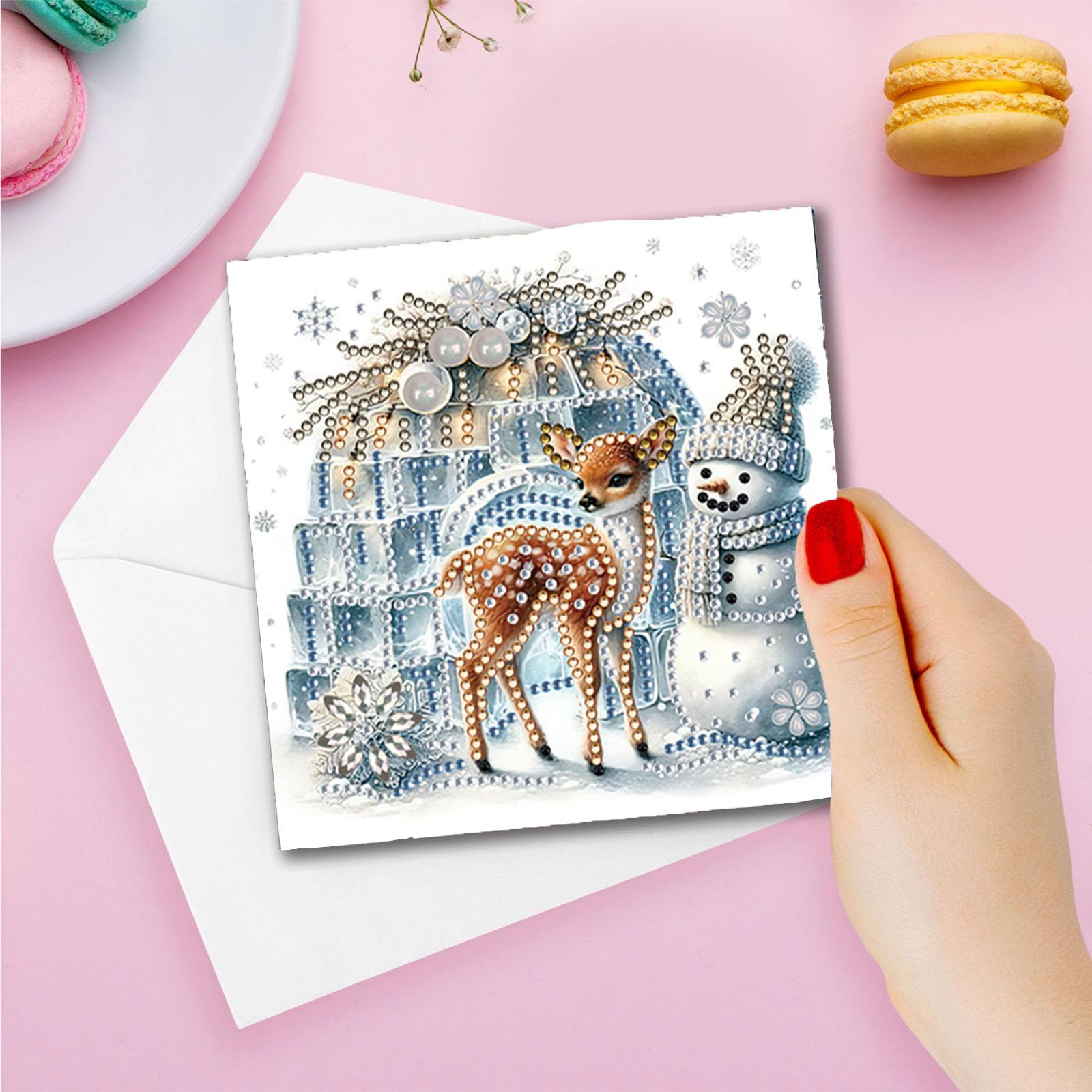 Lebartm 6Pcs DIY Greeting Card Diamond Art Painting Creative Design Thank You Cards Blessing Gift Folding Greeting Card Set for Birthday Christmas Crafts Gift - Image 2
