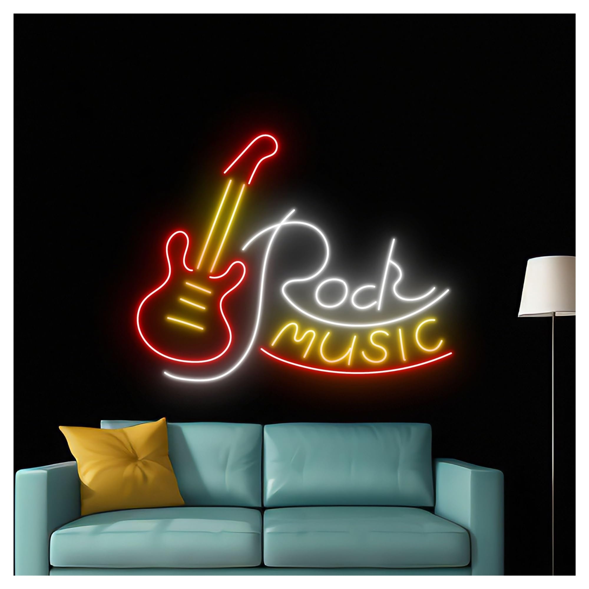 Insegna al Neon Insegna Al Neon Rock Music Con Chitarra Elettrica E Luce Dimmerabile Per Feste Camere Da Letto Studi Musicali Negozi Festival Decorazioni 45cmx38cm