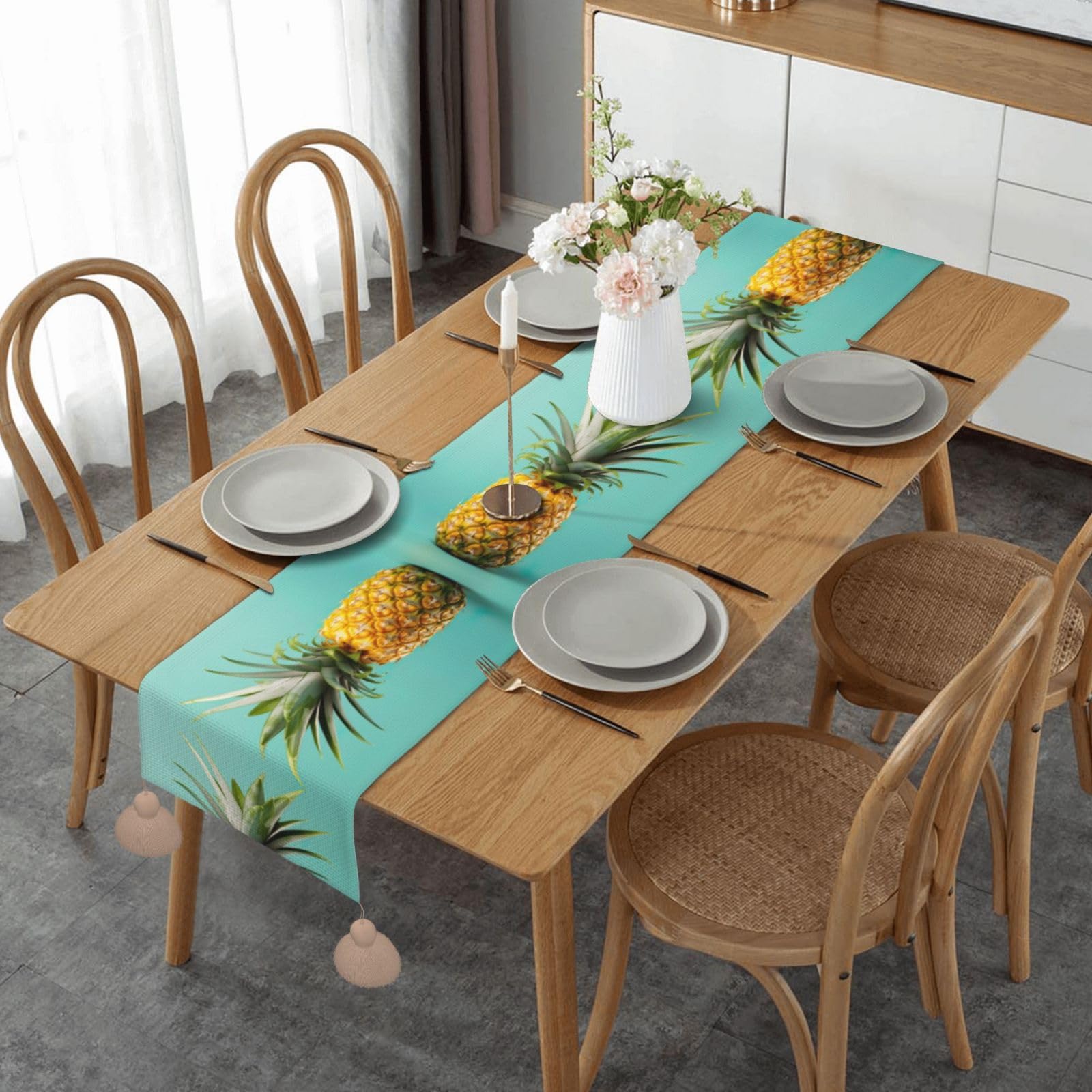 Chemin de table ananas en tissu premium pour décoration raffinée de mariage et buffet