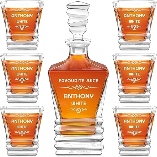 Maverton Juego de whisky geométrico para hombre - Cristalería grabada para cumpleaños - Artículos de bar simétricos para amantes del whisky -