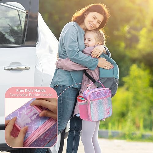 Miniatura 6 de Bagseri Lonchera para niñas Lonchera para niños, reutilizable, a prueba de fugas y aislada, con soporte para botella de agua, lonchera para niñas