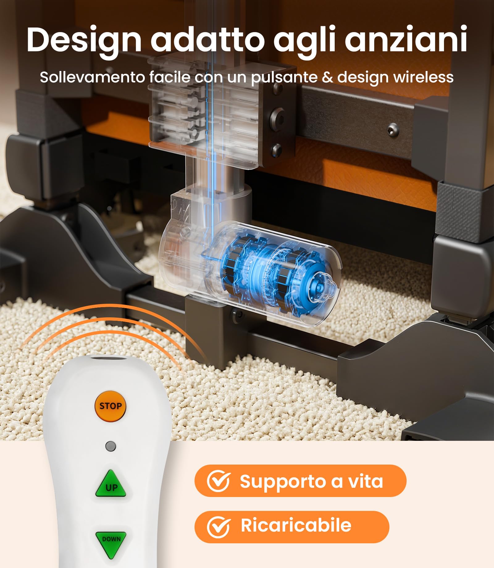 VOCIC Sollevamento per anziani, sedia elettrica rialzata, robusto telaio in acciaio, pieghevole e mobile, portata fino a 200 kg, colore: arancione