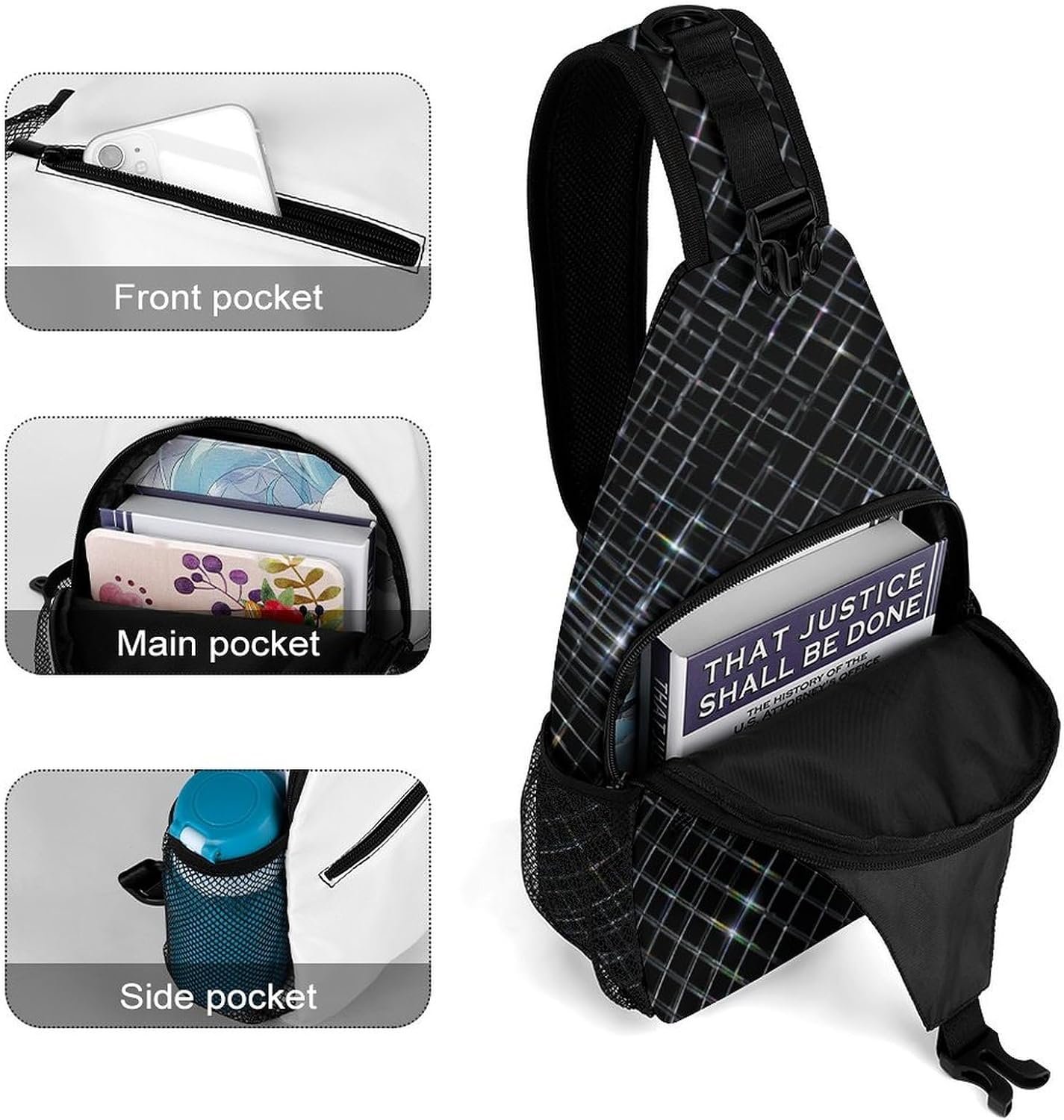 Abstract Grid Sling Crossbody Bag Lightweight Chest Shoulder Backpack for Outdoor Sports