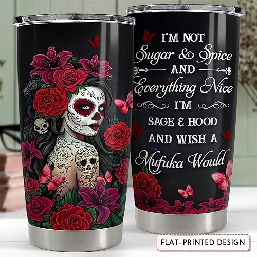 Miniatura 2 de SANDJEST Vaso de calavera de azúcar y especias, vasos de 20 onzas con tapa, regalo para mujeres, niñas, amigas, Navidad, cumpleaños