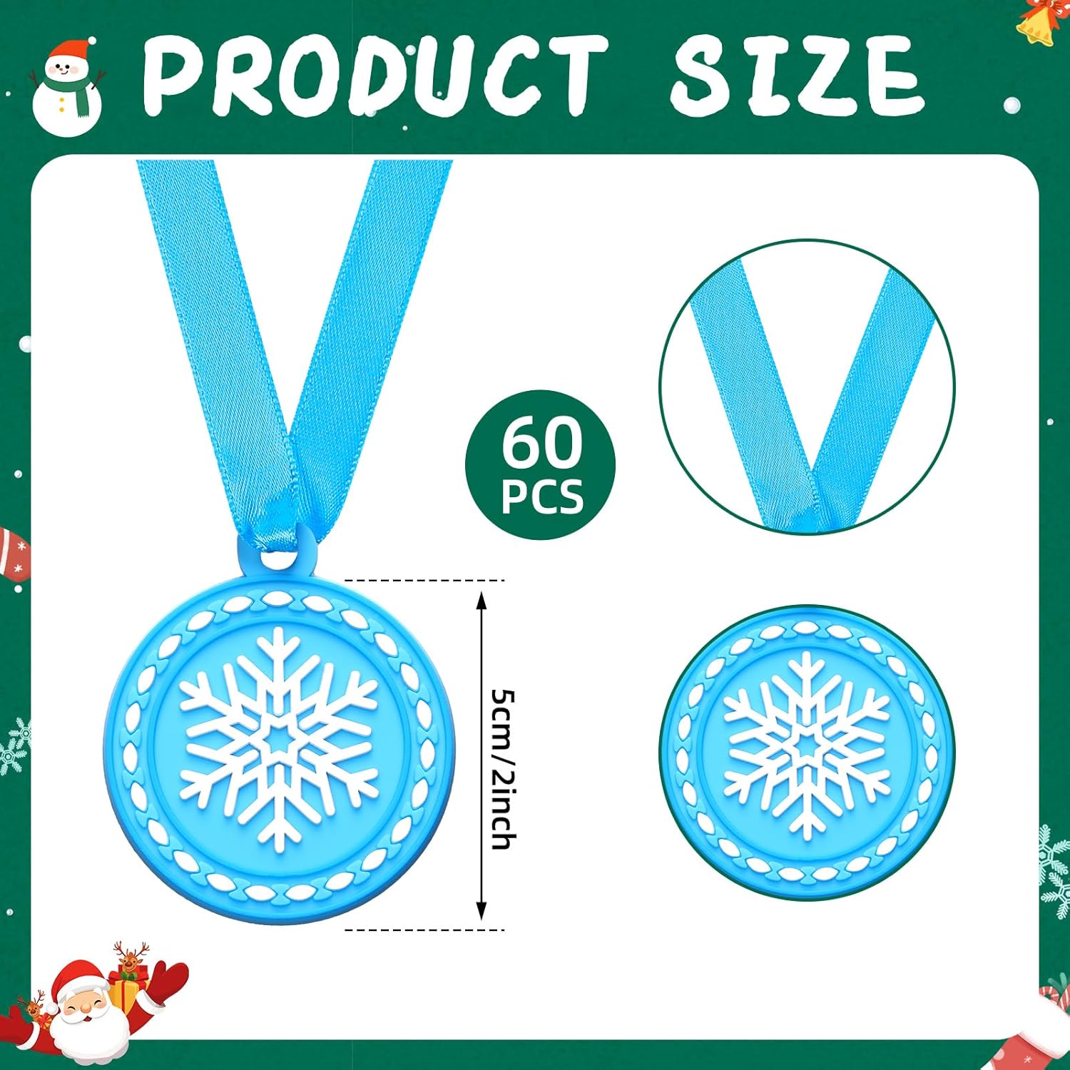 Arrowbash 60 Pcs 2 Inch Christmas Trophy Award Medals Bulk Rubber Medals with Ribbon for Contest Award Winner Holiday Christmas Prize Gift Party Ornament Favor