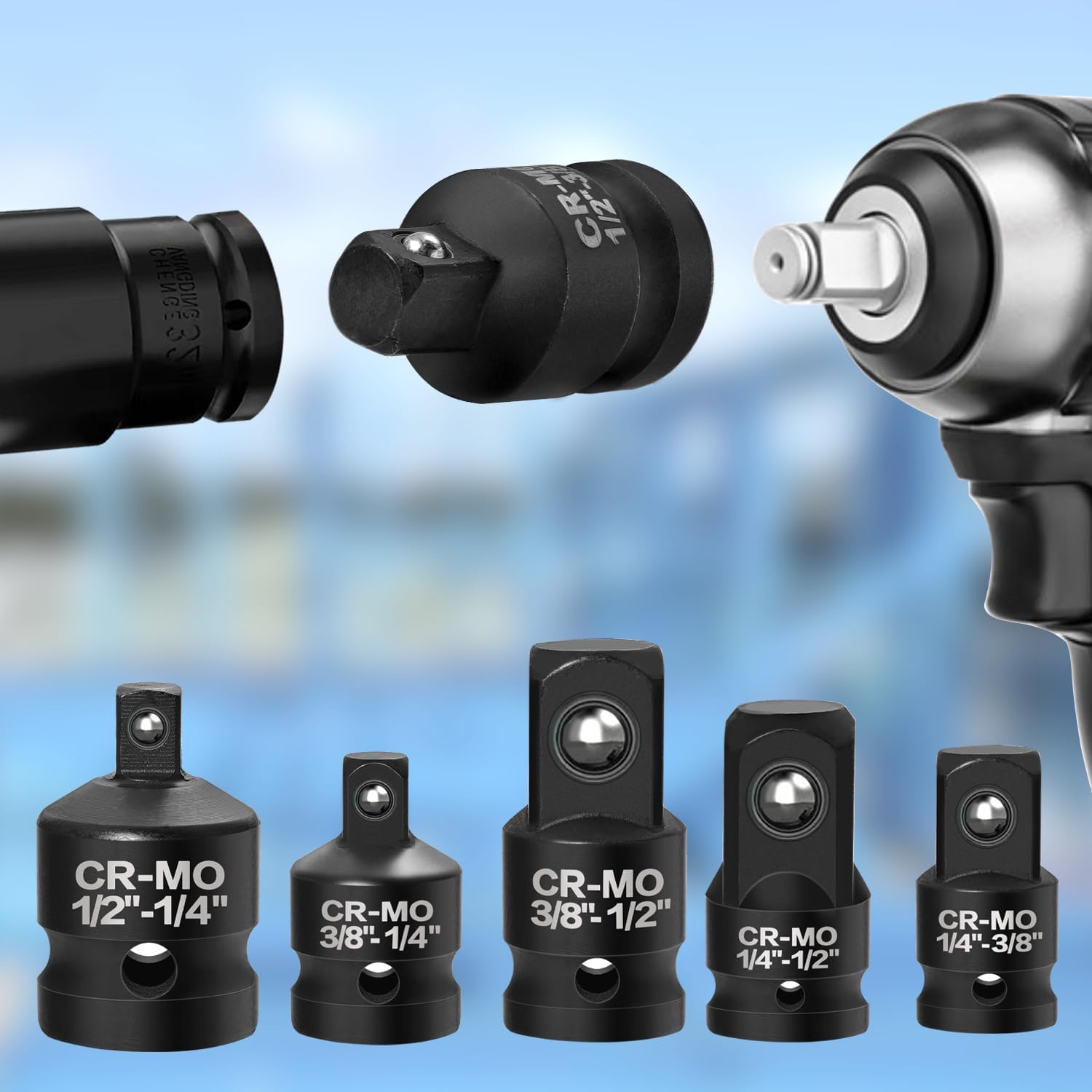 6PCS Impact Socket Adapter and Reducer Set,1/4", 3/8", 1/2" Impact Adapter Set Chrome Vanadium Steel Ratchet/Socket Conversion Kit (Impact-Black)