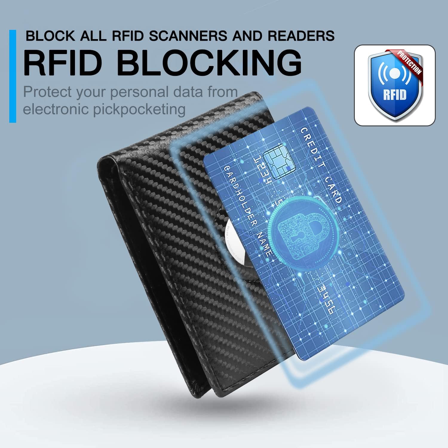 Huztencor AirTag Wallet Minimalist Front Pocket Mens Wallet for Apple Air Tag Carbon Fiber Black - Image 6