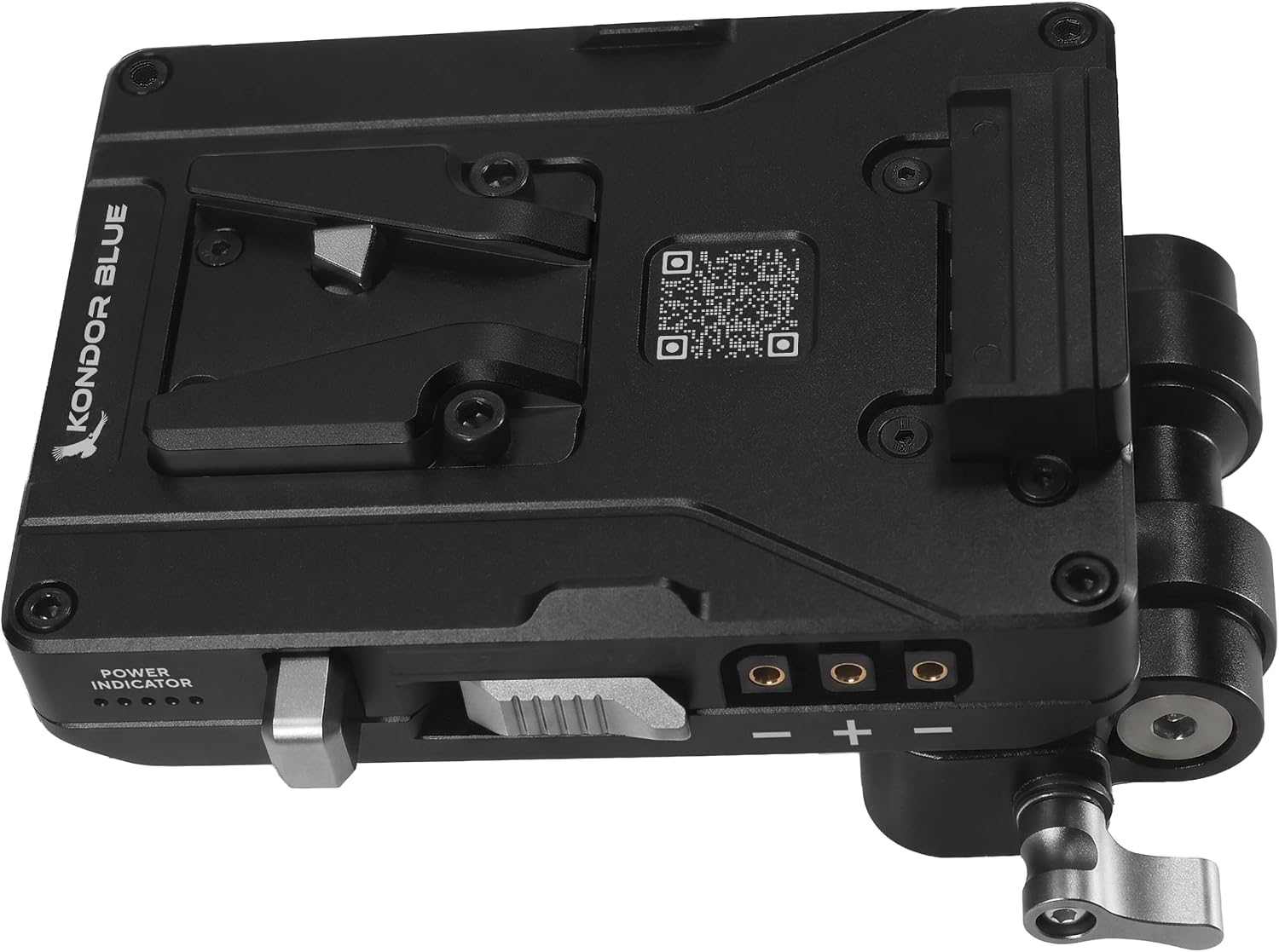 KONDOR BLUE | Pro V-Mount Battery Plate with Swivel 15mm Rod Clamp | USB-C PD in/Out, D-Tap Power Ports, Magnetic Expansion Contacts, ARRI Anti-Twist Mounts | Raven Black image 3