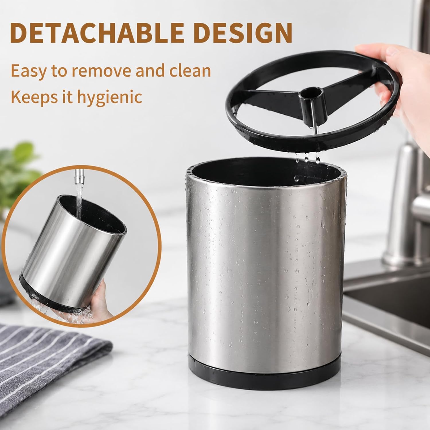 Extra Large Stainless Steel Kitchen Utensil Holder, 360° Rotating
