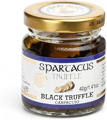 Spartacus Truffle Black Truffle Carpaccio Slices in Oil, Vegan, 40g | Real black summer truffle slices Tuber Aestivum in olive oil, naturally vegan and gluten free, gourmet food gift, tartufo