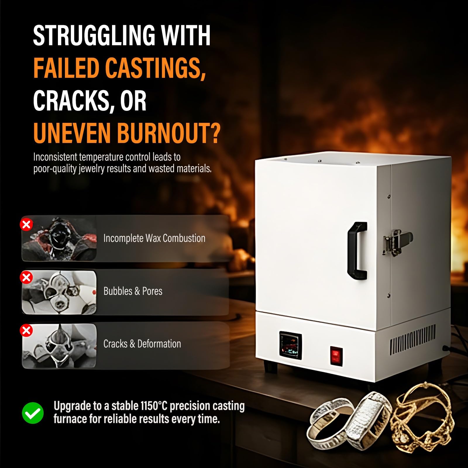 Forno Elettrico Gioielli 2000w, Forno Cera Persa 1150℃ per Lost Wax Casting, Muffle Kiln E Applicazioni in Laboratorio Professionale Creativo per Lavorazioni Avanzate