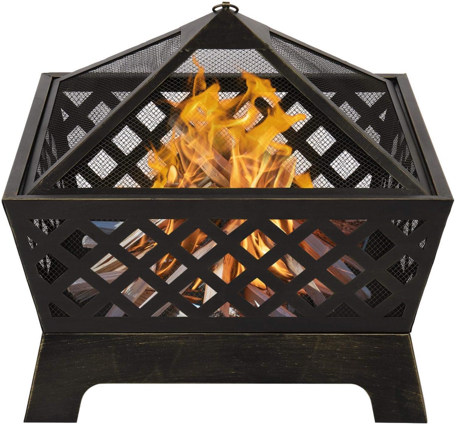 TTSTR Outdoor Fire Pit Mesh Brazier, Flame-Retardant Spark Guard 4 Angles Bronze Firepit Grill Backyard Furniture for Home Oudoor Garden,1