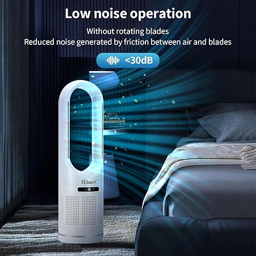 Miniatura 7 de Ventilador de torre, ventilador sin aspas para dormitorio, ventilador oscilante 2 en 1, ventilador de pie de enfriamiento silencioso de 20 dB con