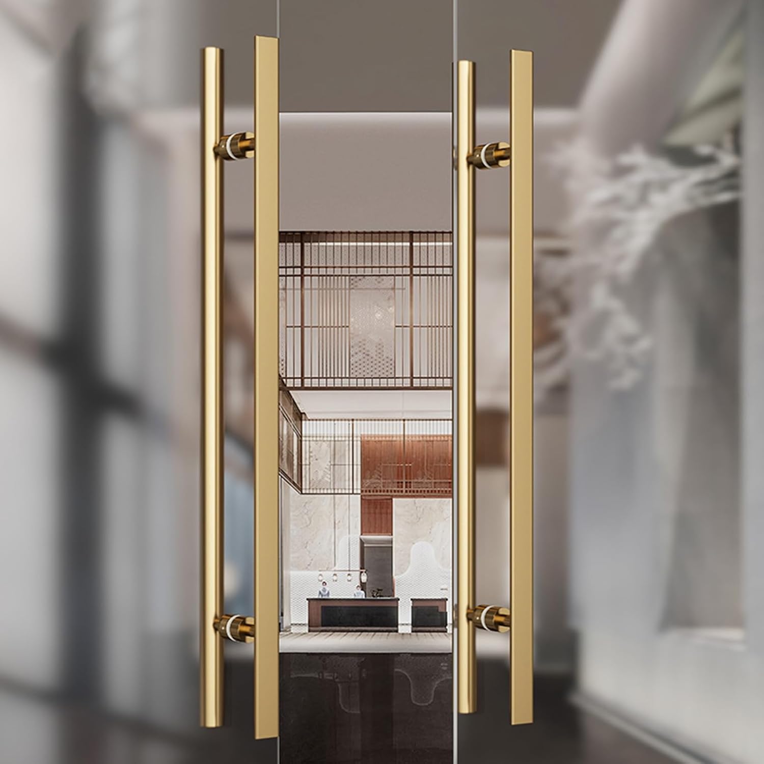 Barn Door Handle 59in/47in/39in / 31in/23in/15.7in Long Door Handle, Commercial H Shape Glass Pull Push gate Handles, Black Gold Silver Gate Pull Bar(Gold,150cm/59in)