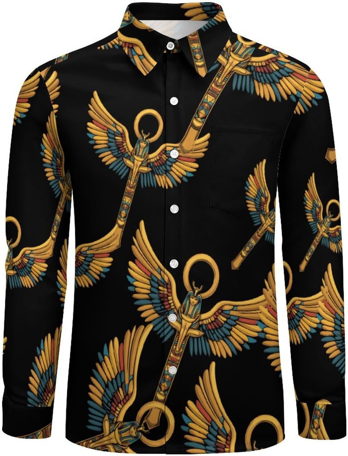Egyptian Ankh Long Sleeve Shirts Casual Dress Shirt Button-down T-shirts for Men