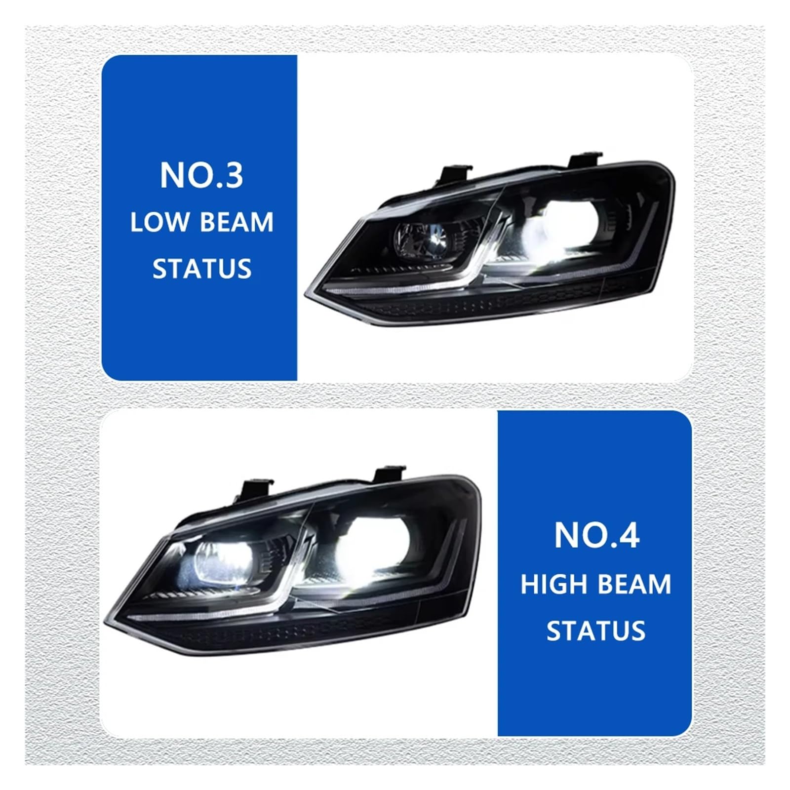 Pasuje do VW POLO 11-18 LHD RHD Led DRL reflektor samochodowy montaż sygnału akcesoria samochodowe zmodyfikowana lampa gorące reflektory LED(Silver,H4_LEFT WHEEL)