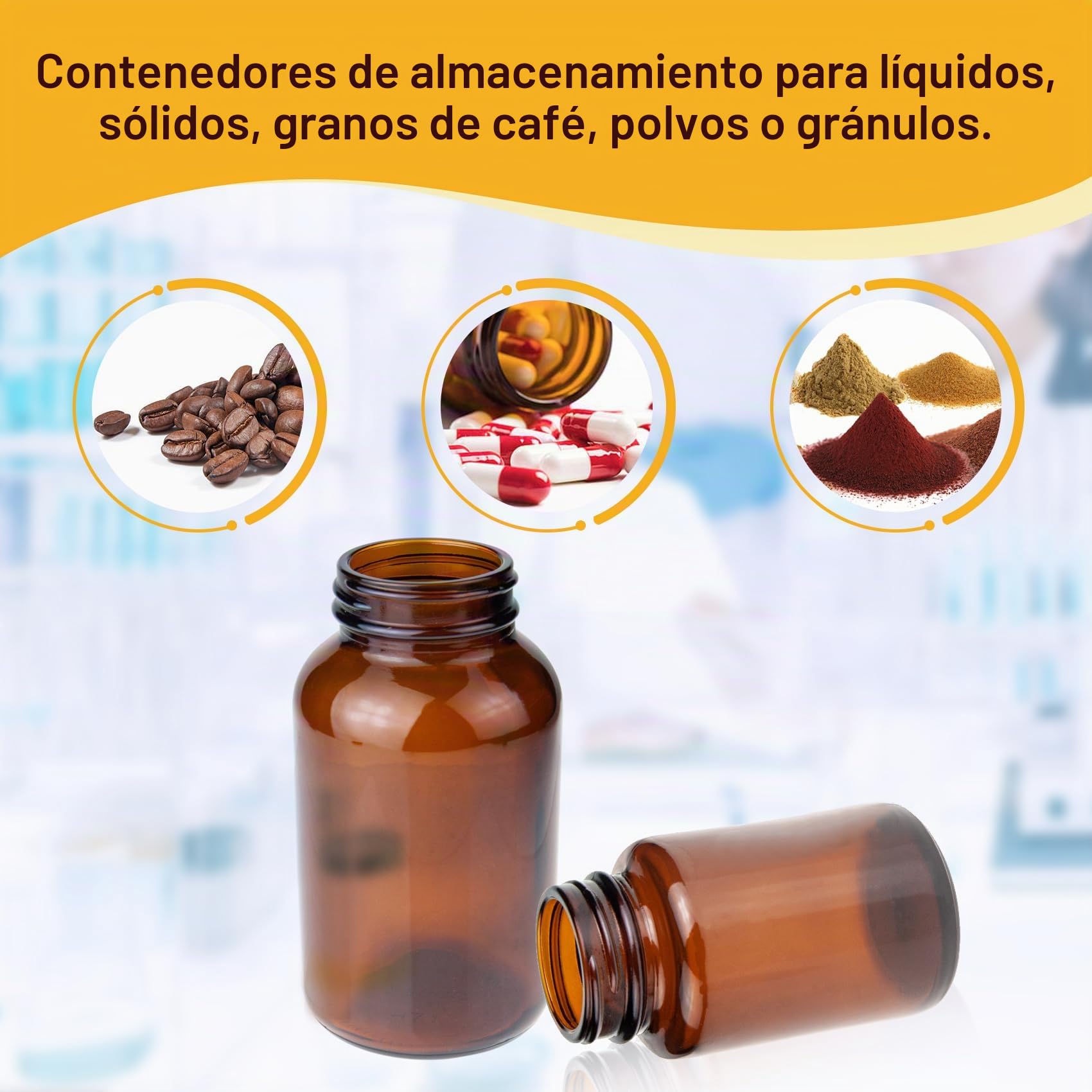 ALWSCI Frasco de Vidrio ámbar de Boca Ancha con Tapón de Rosca de Polietileno Recubierto de PE Negro Septa 50x87,5mm, Paquete de 24
