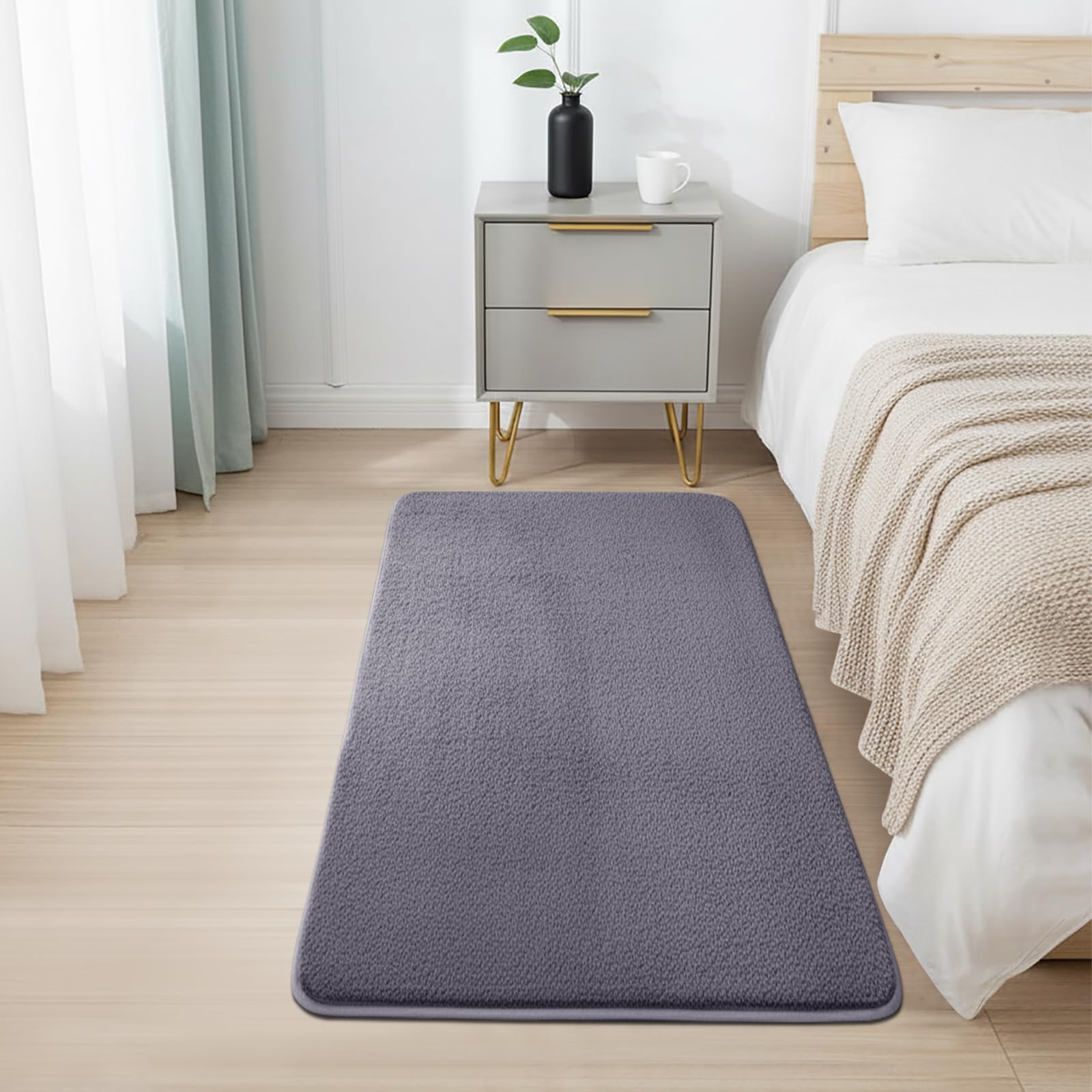 INSPIRE HOMEWARE Relax Rugs Living Room, 100% Polyester, Non Slip Backing, Fluffy Soft 600GSM Thick Low Pile, Small Bedside Carpet For Bedroom, Kids Nursery Room, Non Shedding, Grey, 80x150 cm