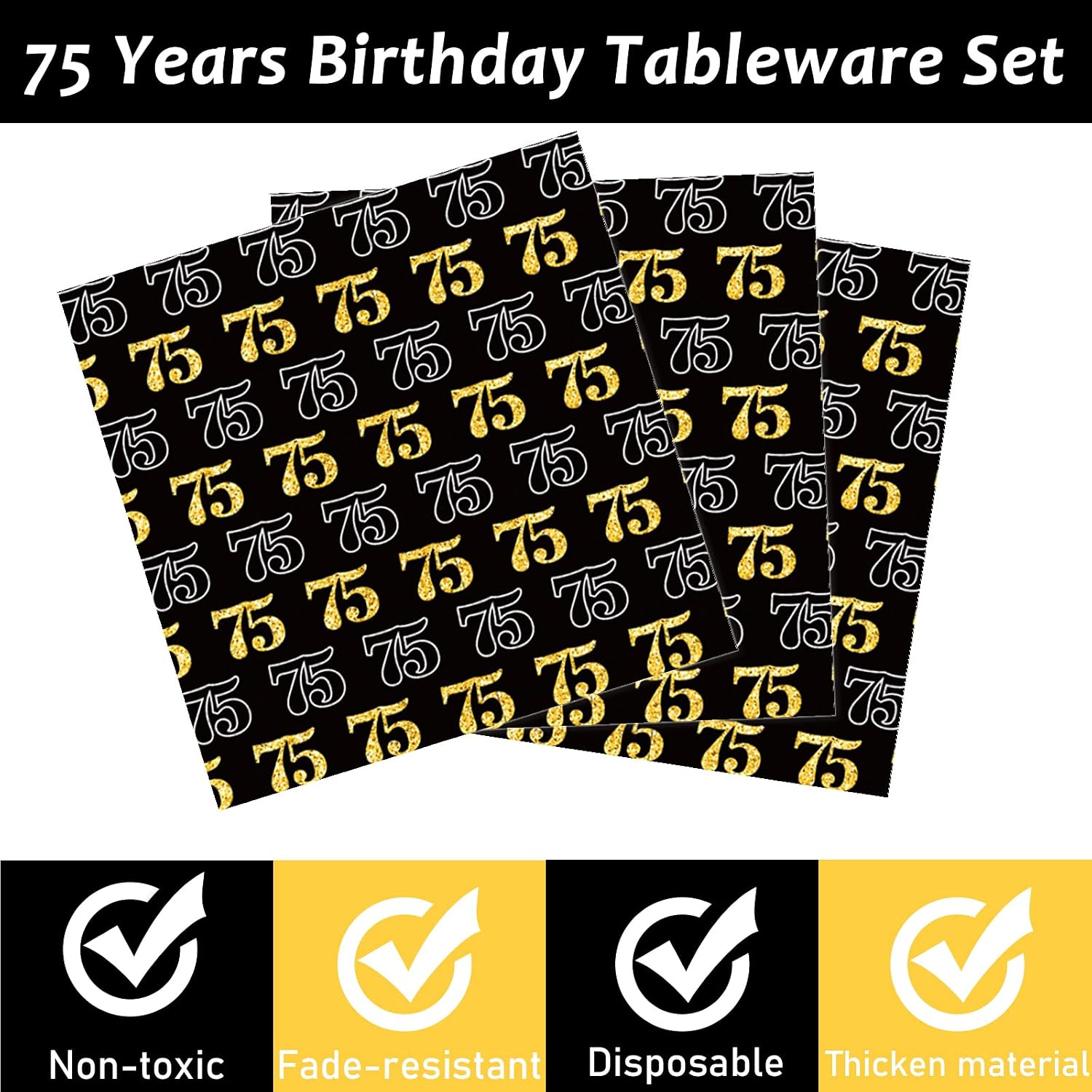 96 Pcs 75th Birthday Party Supplies 75th Birthday Tableware Plates Cheers to 75 Years Table Decorations Dinnerware Party Favor for Men Woman Seventy-five Years Birthday 24 Guests