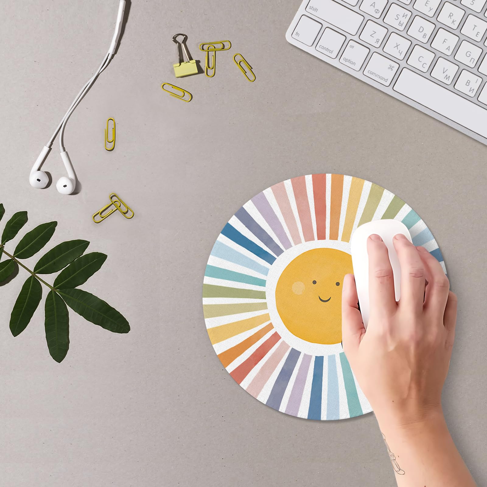 Boho kolorowe słońce podkładka pod mysz, urocze słońce podkładki pod mysz podkładka pod mysz na biurko dom biuro akademik komputery laptop, materiały biurowe boho akcesoria biurowe, 20 x 18 cm