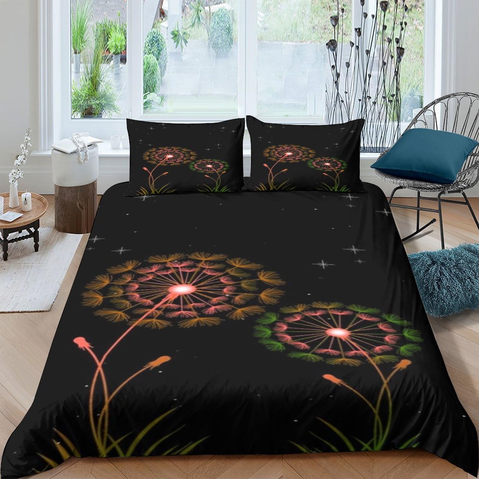 MXRMXR Dandelion 3D Printed Bedding Set for Children Teens Duvet Cover Set with Pillowcase Microfiber Quilt Cover with Zipper Closure King（220x240cm）