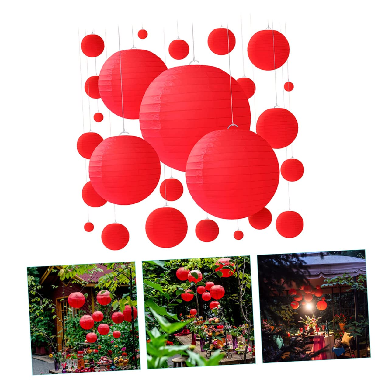 Lot de 25 Lanternes Rondes en Papier Rouge, Décoration de Fête de Mariage