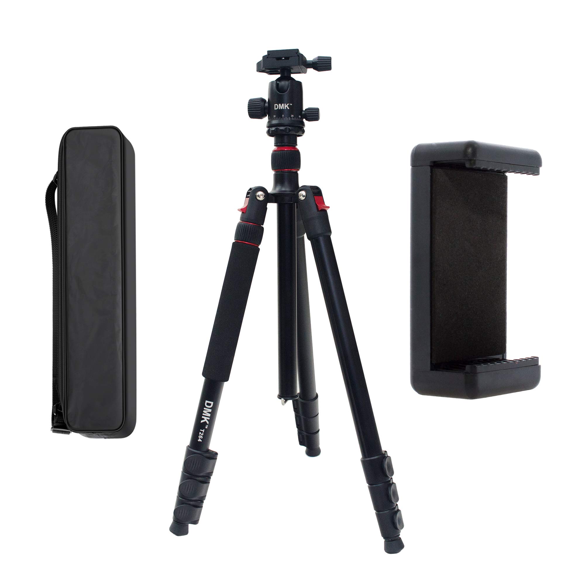 DMK Power T264 Tripod 70 inch 2 in 1 Compact Aluminum Tripod Center Axis Monopod with 360 Degree Ball Head QR Plate for SLR DSLR Cameras - Mobile Holder & Tripod Bag included (Load 5 kg)