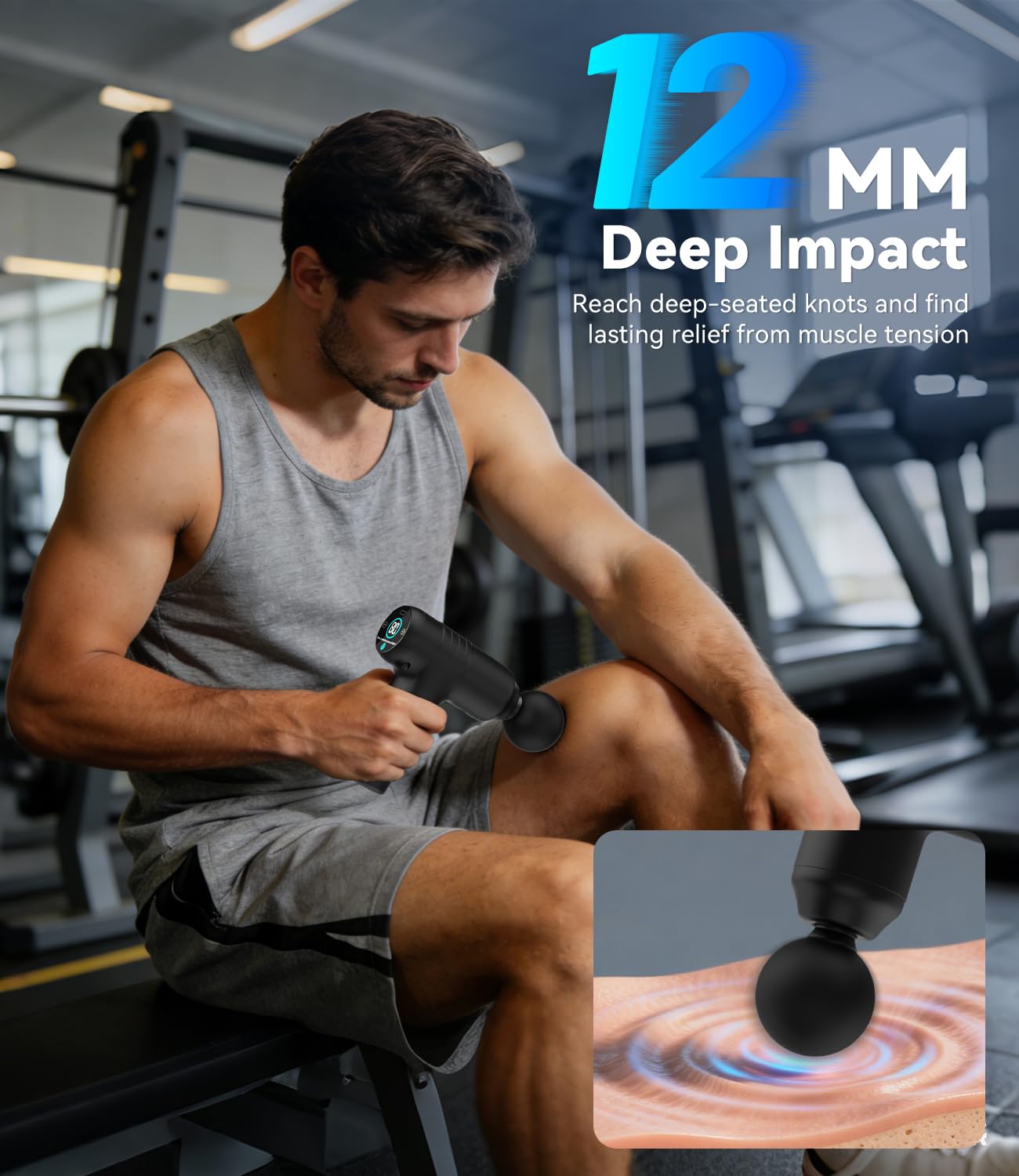 Mini Massagepistole Faszienpistole Mini Massagegerät Massage gun, 30 Stufen & 12mm Amplitude, 450g Leicht & <40dB, Touchscreen, 4 Aufsätze, USB-C, Tiefenmassage für Muskeln
