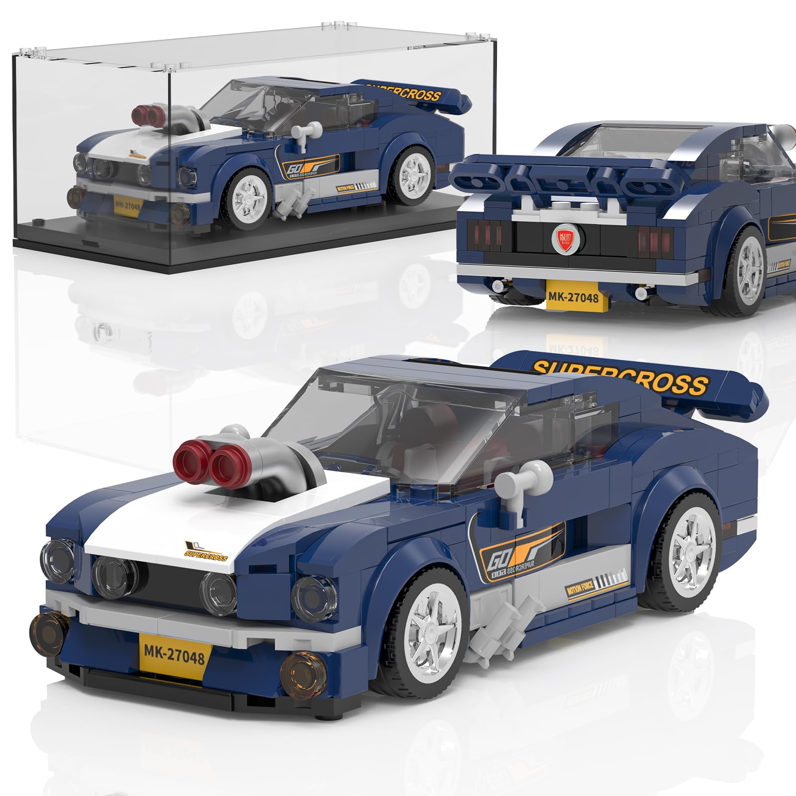 Mould King 27048 Speed Champion Technik Car Building Set & Display Case, MOC Mustang Classic Race Cars Birthday Gifts for Adults/Teens, Creative Cool Vehicles Model Toys for Fans Age 14+ (387Pcs) — image 1