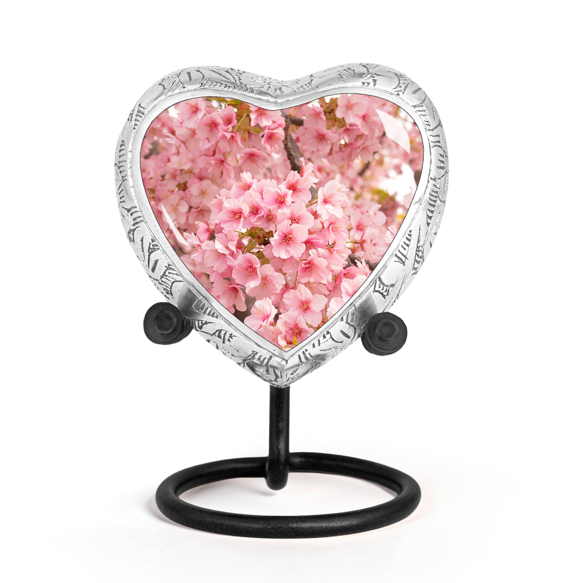 STONLIF Heart Shaped Cherry Blossom Urn for Women – Pink Floral Cremation Container for Human Ashes – Small Keepsake Memorial Container
