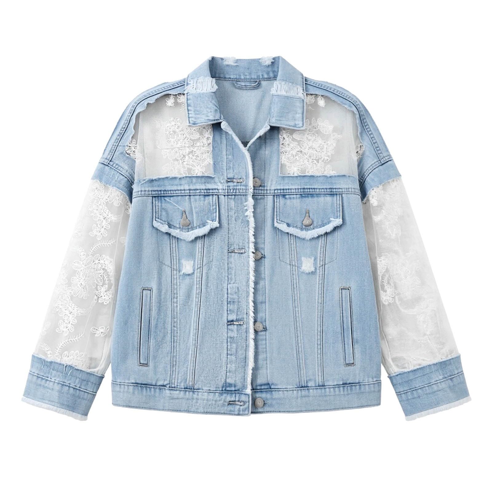 Genérico Chaquetas Vaqueras De Mujer - Chaqueta Vaquera Retro De Manga Larga para Mujer Camisa Informal Holgada con Bolsillos Grandes En Azul