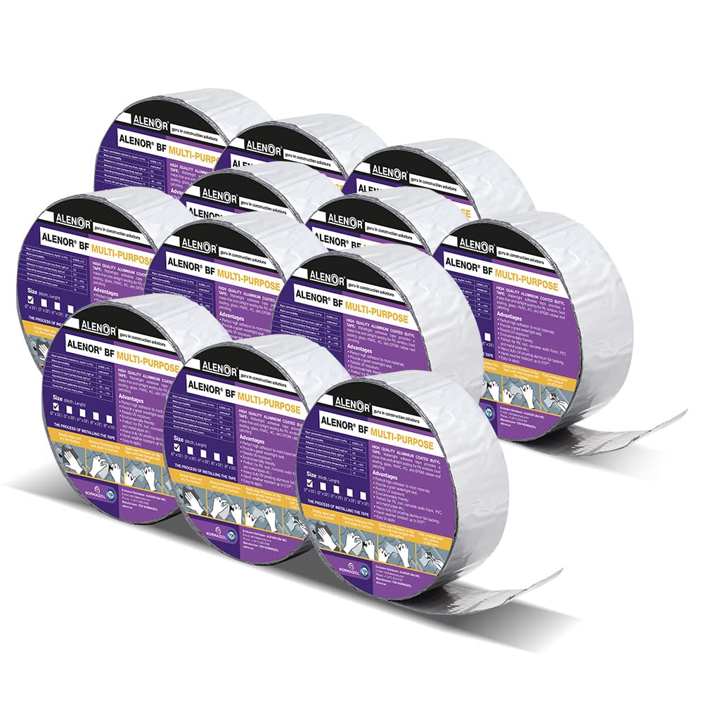 Best Seller Alenor Aluminum Waterproof Sealant Butyl Repair Tape 2 inch x 33 Feet - Pack of 12 - RV Sealing Tape for Roof Leak Indoor Outdoor Use PVC Pipe Repair HVAC Vent Air Conditioner Window Seal Tape