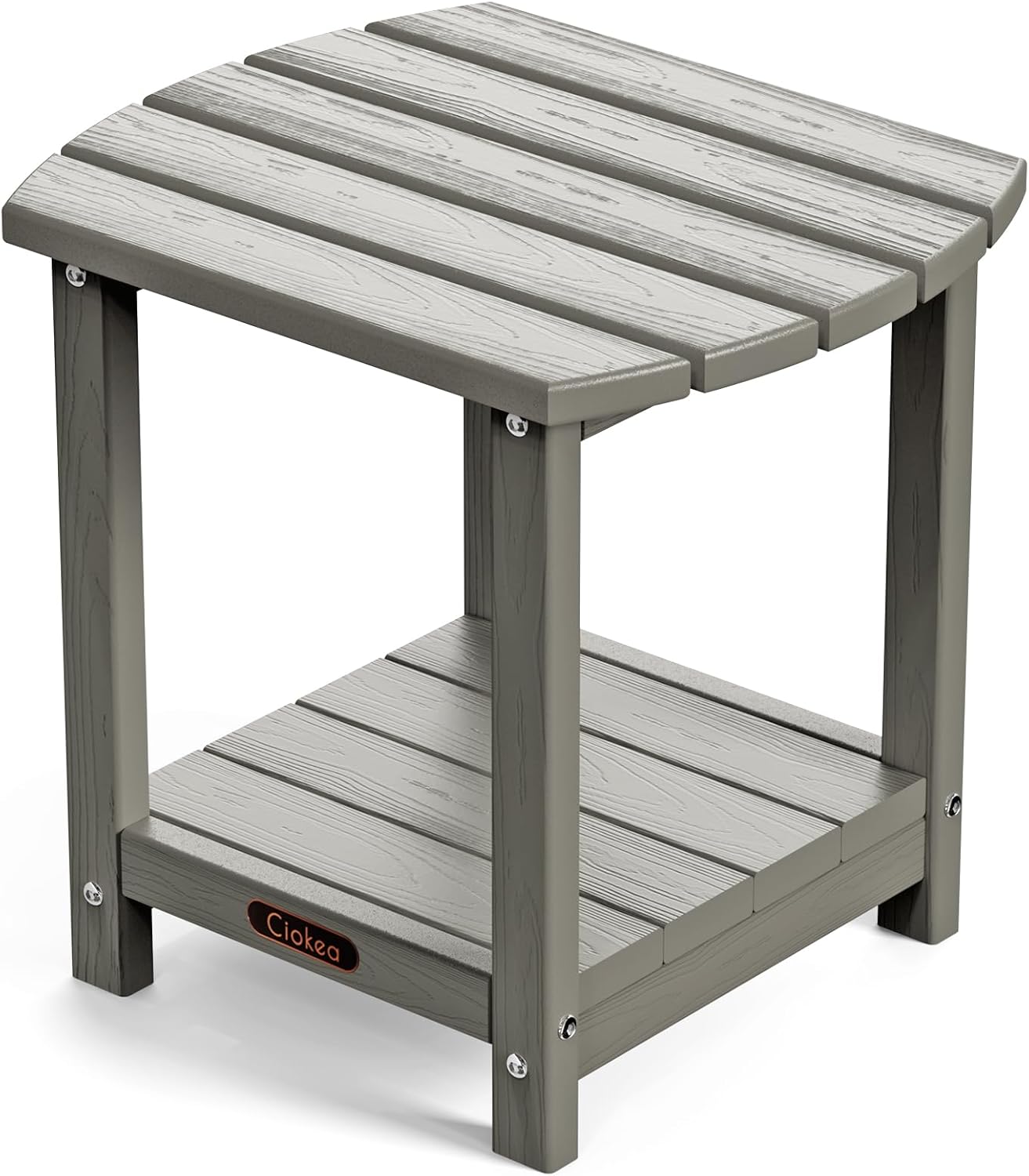 Ciokea Adirondack Outdoor Side Table, 2-Tier Sturdy Patio End Table Weather Resistant, Morden Side Table for Patio, Pool, Porch, Grey