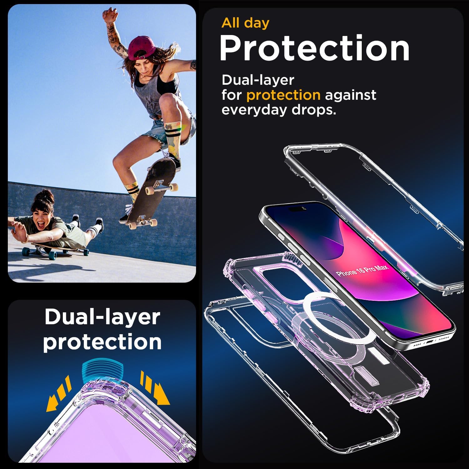AICase for iPhone 16 Pro Max Case,Clear Built for MagSafe,3 in 1 Heavy Duty Drop Protection Rugged Shockproof/Drop/Dust Proof 3-Layer Protective Durable Magnetic Cover for iPhone 16 Pro Max 6.9"_2 - Image 3