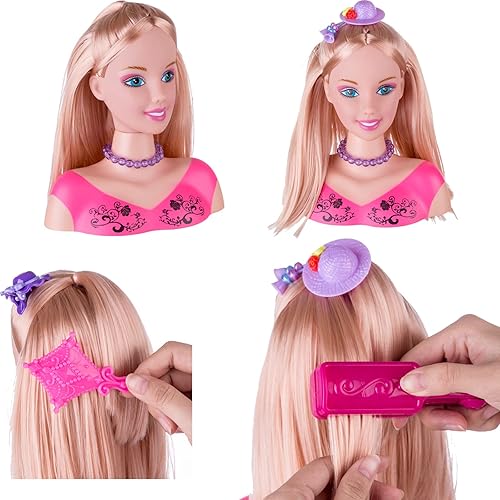 Miniatura 5 de KonHaovF Cabeza de muñeca para peinar el cabello y maquillaje para niñas pequeñas, muñeca pequeña con accesorios para el cabello para la práctica de