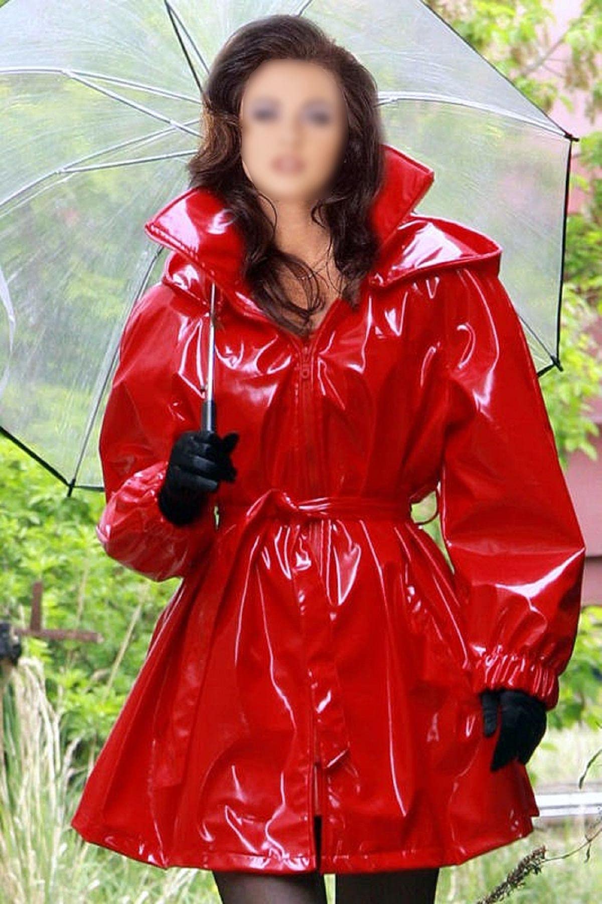 Damenmode Outdoor-Kleidung Vintage Schwarz Wetlook PVC kurze Jacke, Rot – PVC-Jacken für Damen, 42
