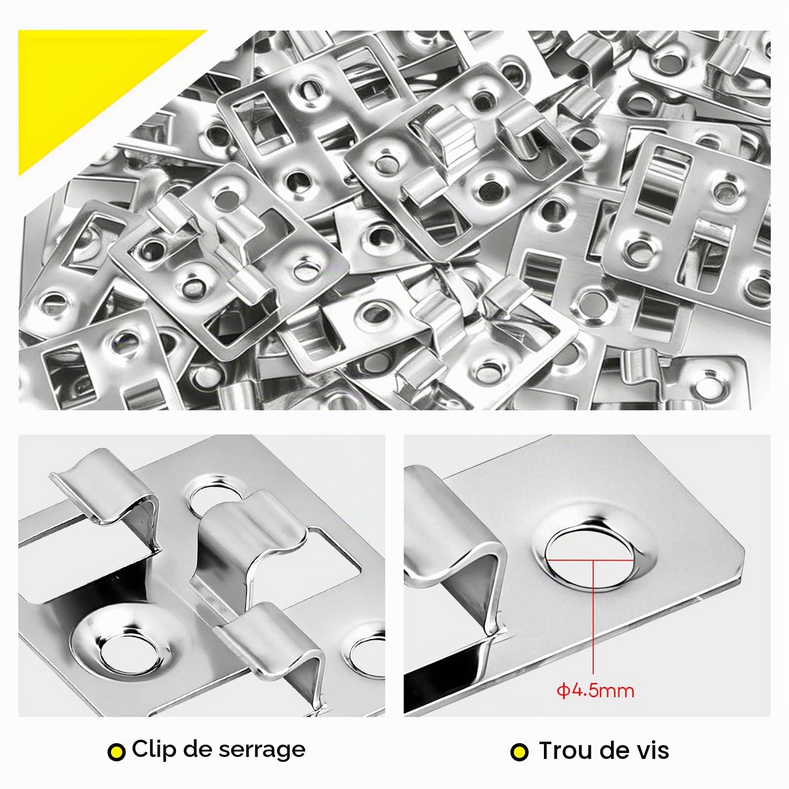 100 pièces Attaches pour lames de terrasse WPC en acier inoxydable, Clips cachés, entretoises pour Fixation de lames WPC/BPC (Argent, écart 3mm, hauteur 7mm)