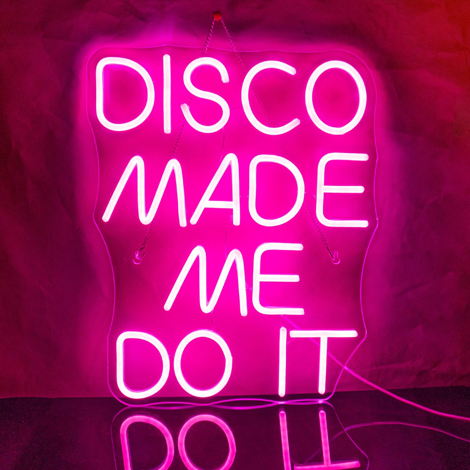 Looklight DISCO MADE ME DO IT Neonschild, rosa LED-Neonschilder, Buchstaben Schild Neonlicht Disco-Neonlichtschild für Hochzeit, Geburtstag, Party, Schlafzimmer, Bar, Club, Bar-Neonschilder