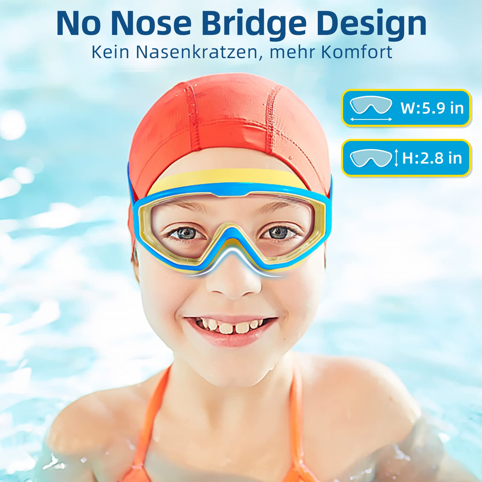 Water Space Taucherbrille Kinder Schwimmbrille Kind Mädchen Junior Jugend Jugendliche 3-14 Jahre Swimming Goggles Schwimmbrillen Schwimmmaske Antibeschlag
