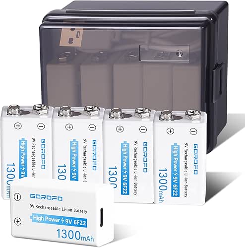 USB-C Rechargeable 9V Li-ion Batteries (5-Pack) - 2-Hour Quick Charge