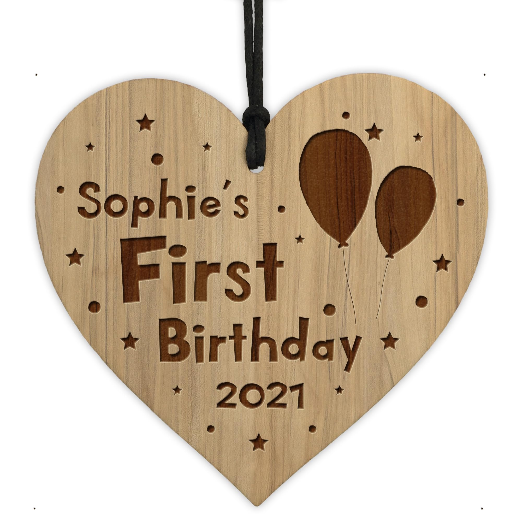Red Ocean Babys First Birthday Keepsake Wood Heart Engraved Heart 1st Birthday Gift For Baby Boy Girl Keepsake