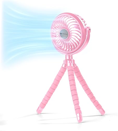 Miniatura 11 de Comfort Zone Ventilador portátil para cochecito – Ventilador de clip con batería recargable con trípode flexible de 360° y luz LED – Enfriamiento de