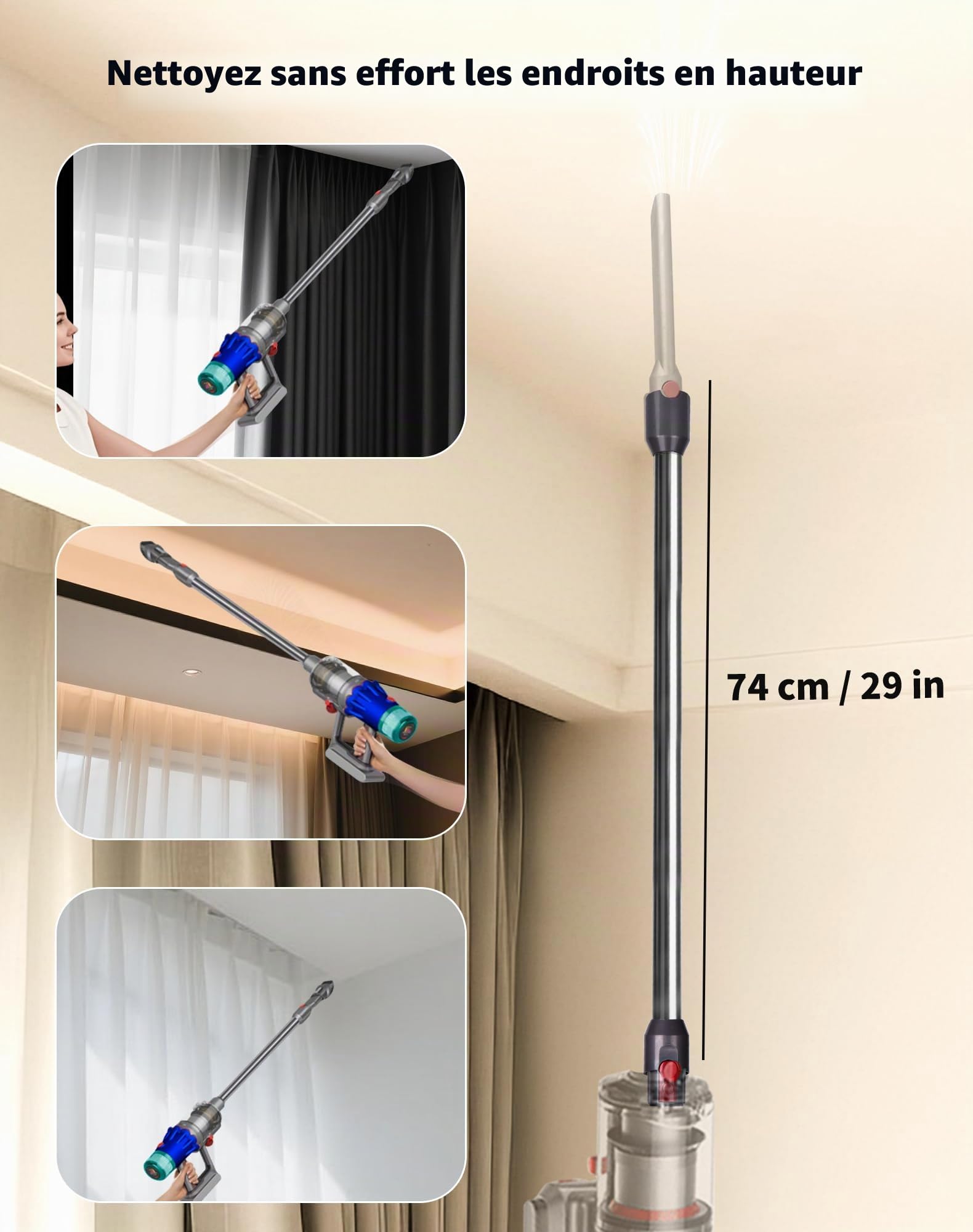Tube d'extension pour aspirateur Dyson V12 Detect Slim / V10 Digital Slim tube télescopique en aluminium de 29 pouces avec verrouillage rapide – Accessoire de rechange pour tuyau d'aspiration