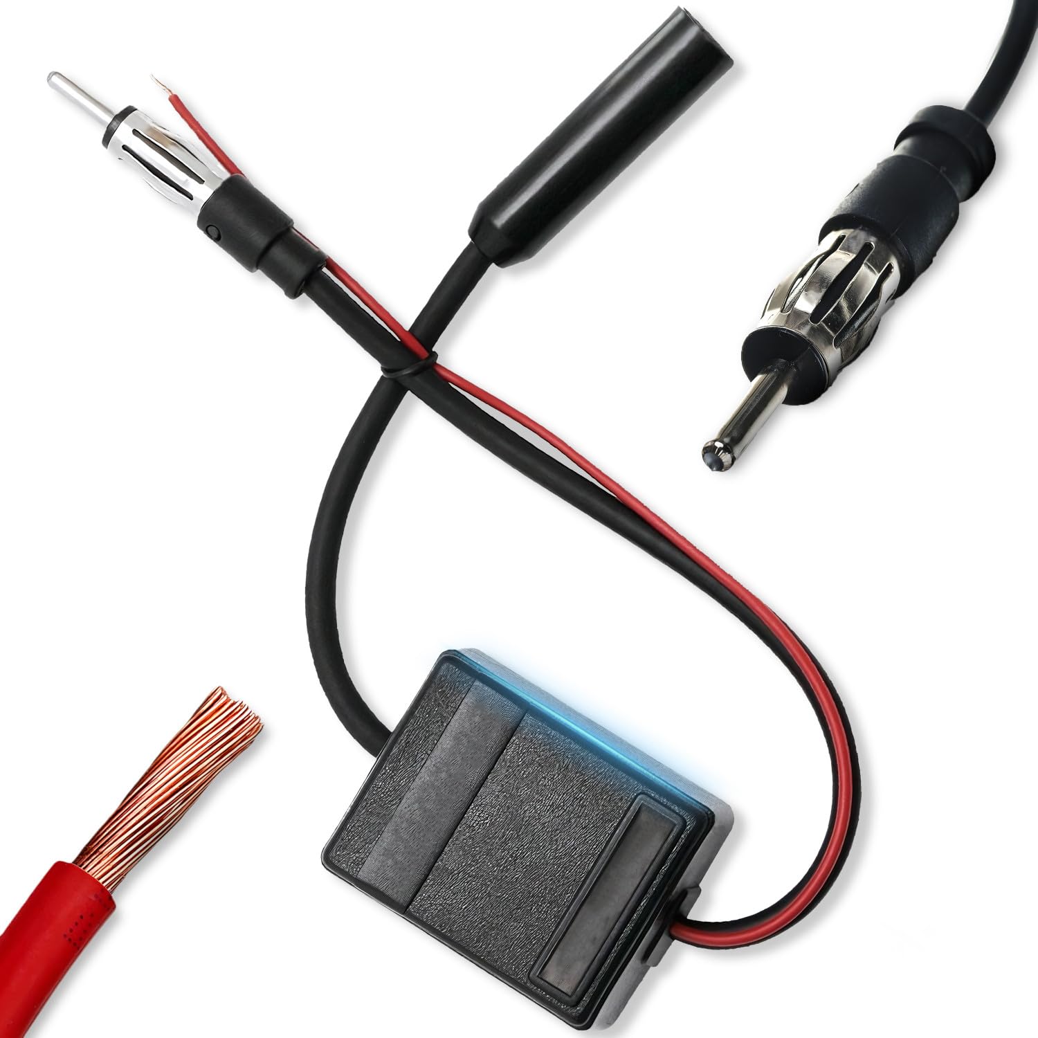 Retoo Amplificatore antenna per autoradio, amplificatore di segnale universale per auto FM 12V con alto guadagno 16 dB a basso rumore, compatibile con amplificazione DAB